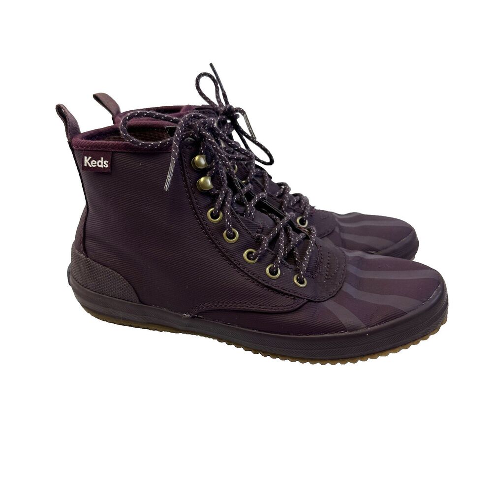 Keds Scout‎ II Duck Ankle Boots Burgundy Lace Up WF58945 Splash Twill Womens 5.5